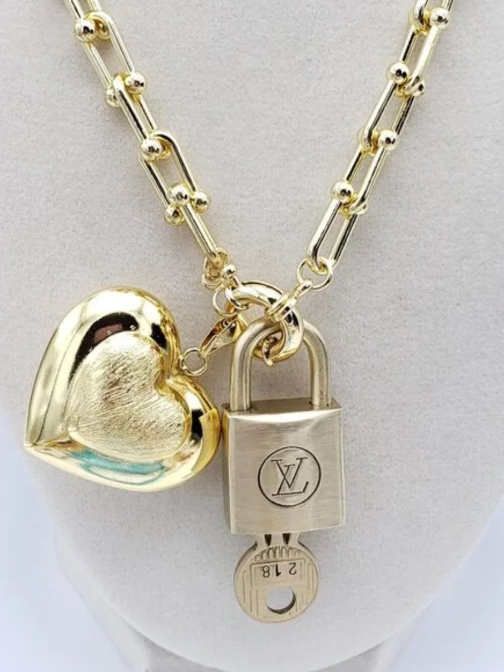 Authentic Louis Vuitton Gold Padlock with Unbranded 18k Gold Plated Necklace - Picture 8 of 10
